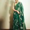 Rashmika mandanna Green Organza Silk Embroidered Saree