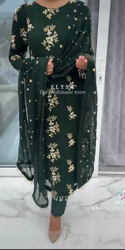 Special Green Georgette Embroidery Sequence Salwar Suit