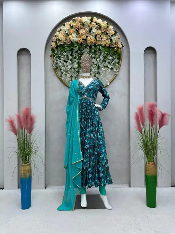Alluring Blue Color Maslin Silk Digital Printed Salwar Suit