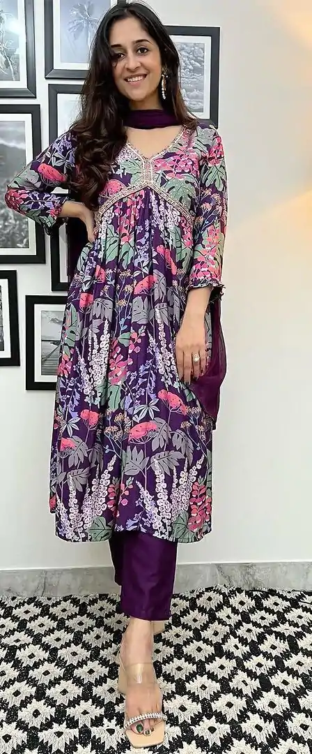 Alluring Purple Color Maslin Silk Digital Printed Salwar Suit