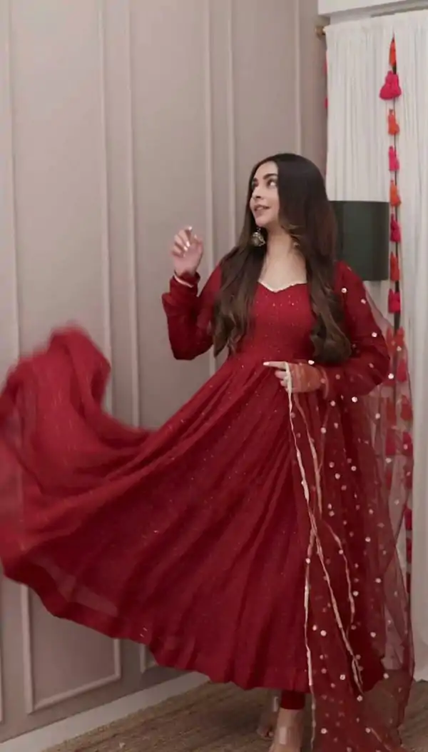 Fancy Maroon Color Crochit Georgette Embroidery Salwar Suit