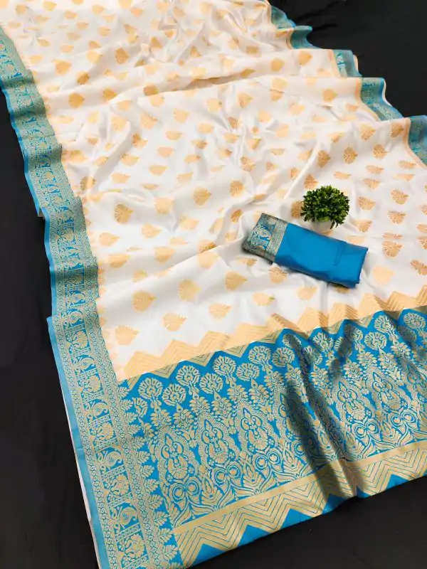 Fancy White Color Soft Kanjivaram Pattu Jacquard Silk Work Saree