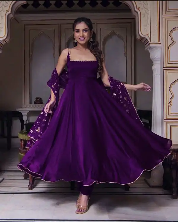 Gorgeous Violet Heavy Faux Georgette With Fully Flair Salwar Suit