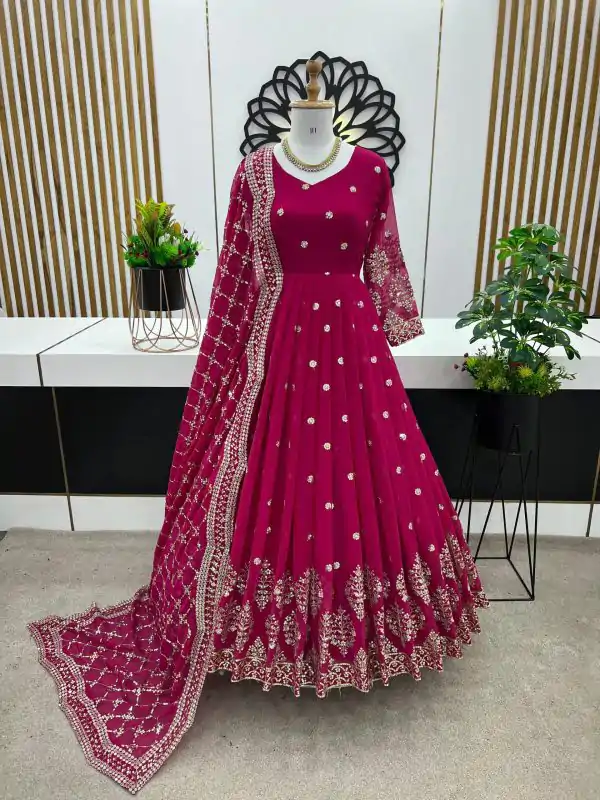 Graceful Red Color Georgette Embroidery Sequence Work Gown