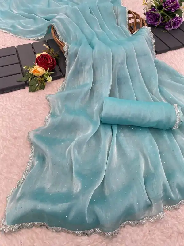 Grand Blue Color Soft Burberry Zimmy choo Silk Saree