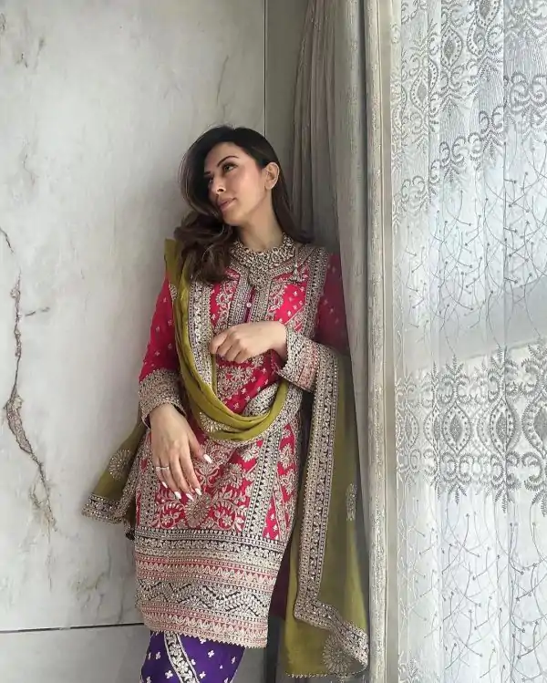 Hansika Motwani Pink Color Georgette Embroidery Salwar Suit
