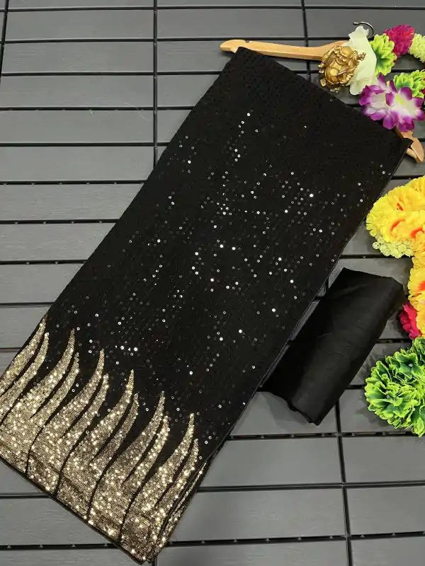 Nice Black Color Full Saree Of Heavy Quality 60 Gram Georgette Saree