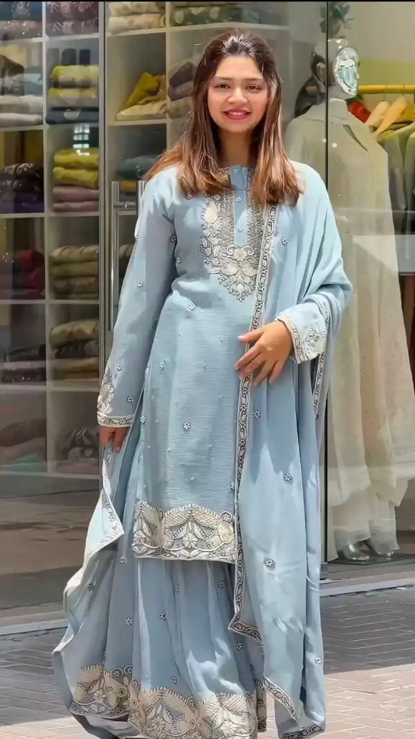 Nice Blue Color Georgette Thread Sequence Salwar Suit