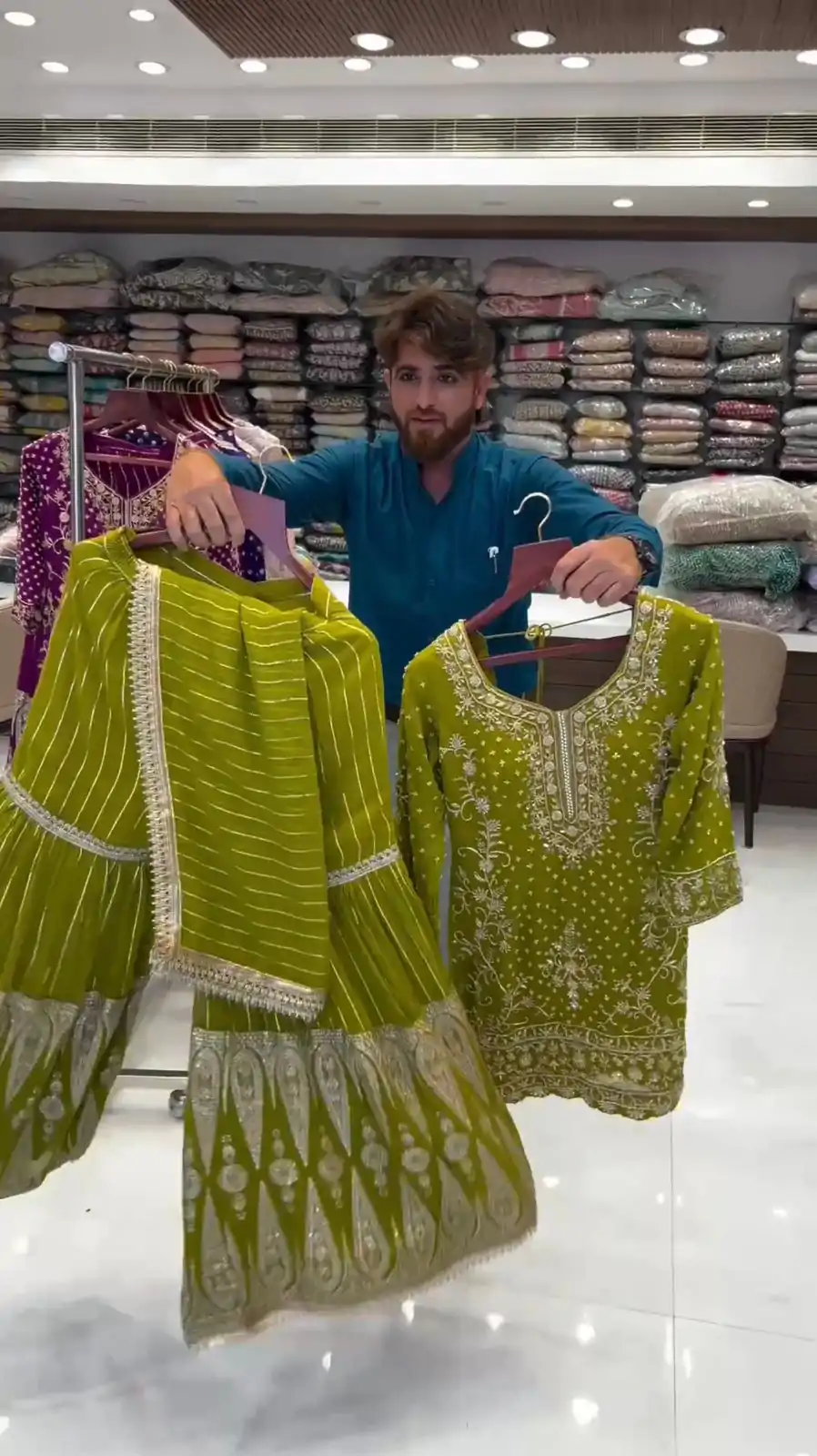 Peaceful Mehndi Color Georgette Thread Sequence Salwar Suit - Image 3