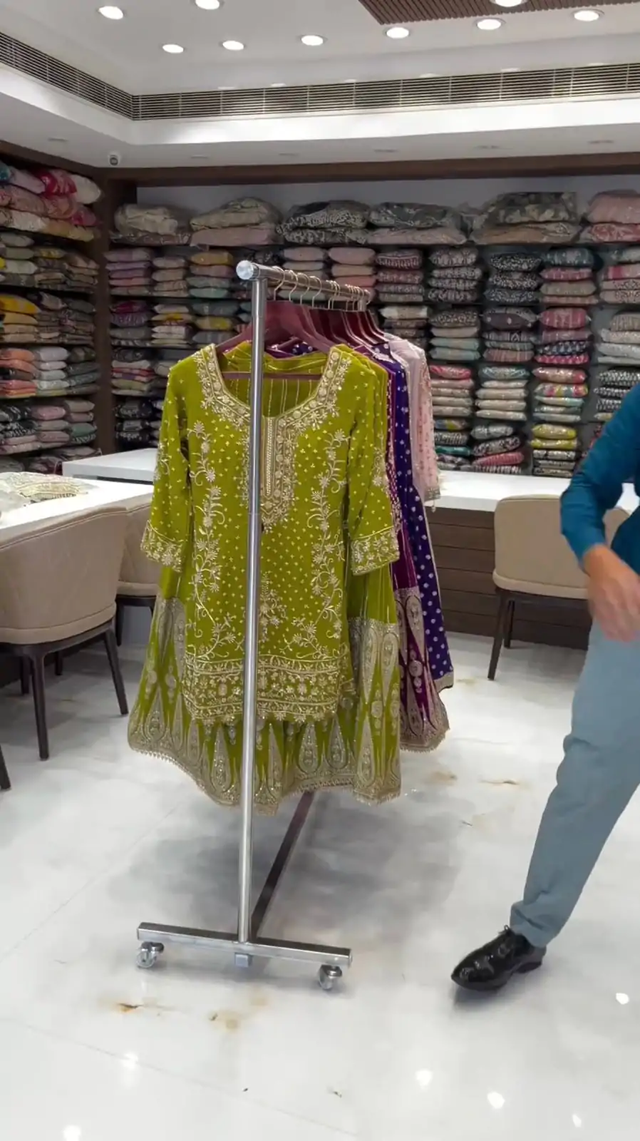 Peaceful Mehndi Color Georgette Thread Sequence Salwar Suit - Image 4