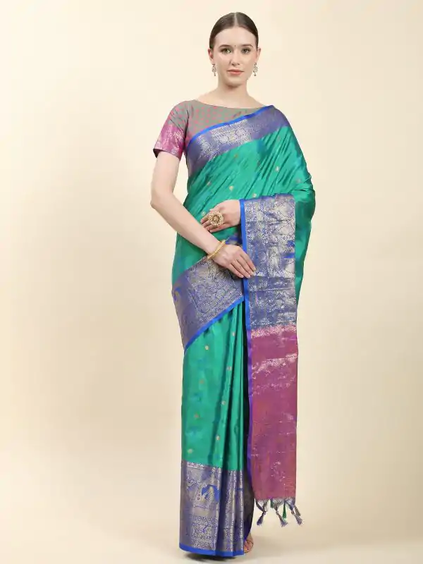 Pretty Blue Color Soft Kanjivaram Pattu Self Jacquard Saree