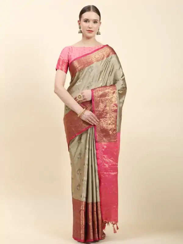 Pretty Golden Color Soft Kanjivaram Pattu Self Jacquard Saree