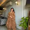 Sublime Brown Color Pure Chinon Silk Embroidery Sharara Suit