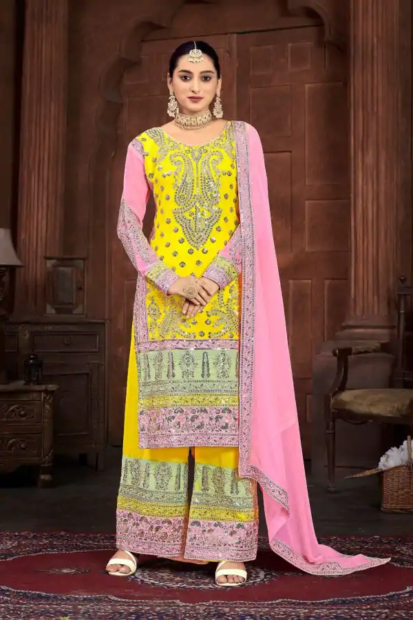 Sublime Yellow Color Heavy Georgette Embroidery Salwar Suit