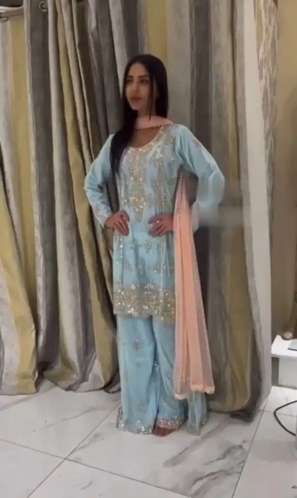 Superb Light Sky Blue Color Georgette Embroidery Salwar Suit