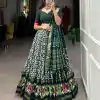 Aglow Green Color Tussar Silk Ikkat Print Foil Work Lehenga Choli