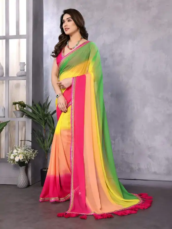 Attractive In Multi Color Faux Peding Georgette Party Wear Saree