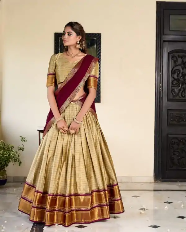 Graceful Chiku Cotton Silk Weaving Paithani Concept Lehenga Choli