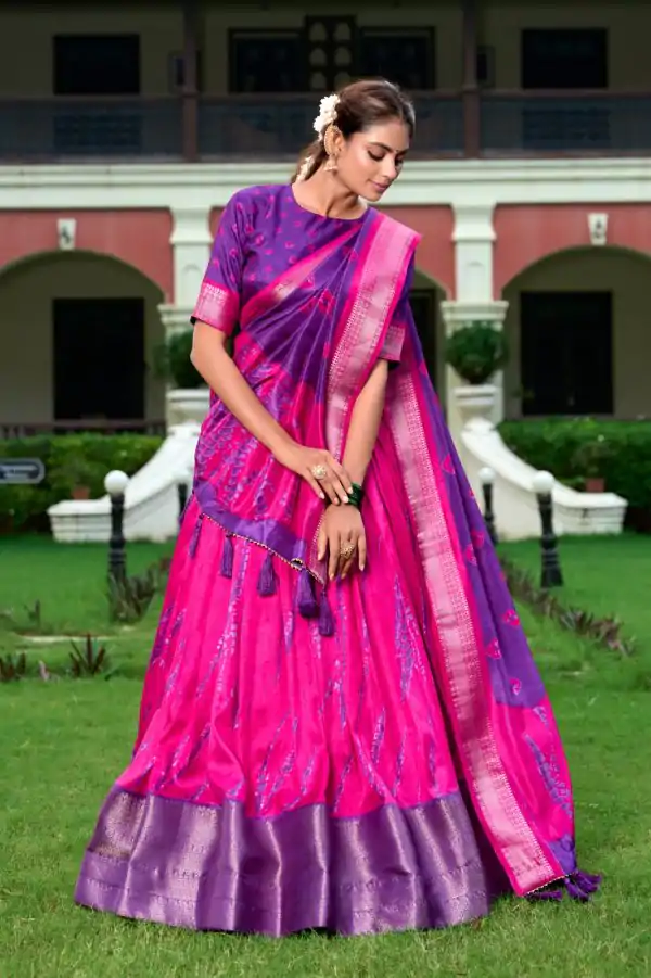 Super Blue Color Dola Silk Shibori Print Zari Weaving Lehenga Choli