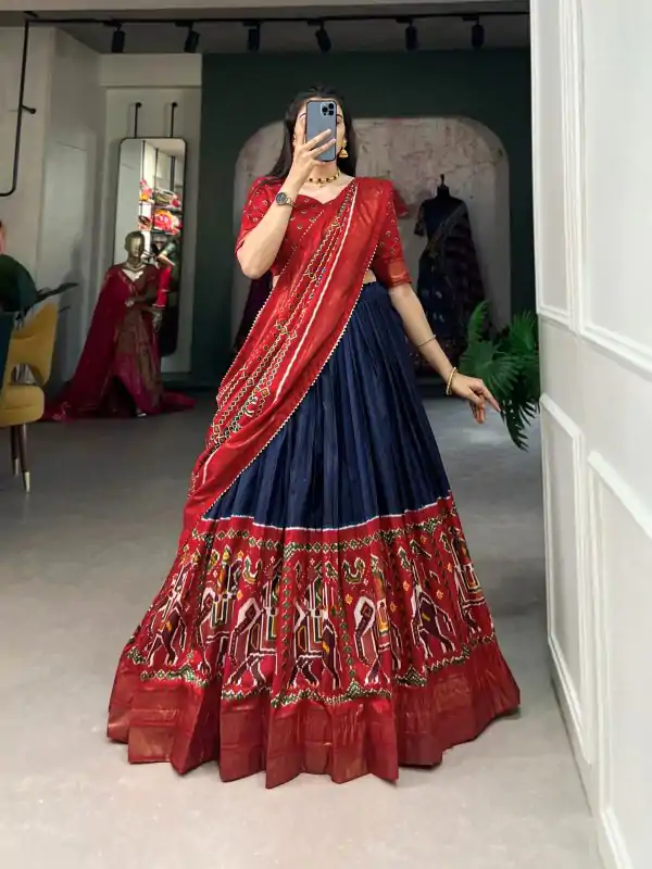 LNB 1623 Navy Blue Color Fabulous Dola Silk Patola Print And Foil Work Lehenga Choli Wedding, Festive, Events Expected Delivery 4-6 Working Days@2199/- Only | Lehenga, Bollywood Lehenga, Creative Lehenga, Designer Lehenga, Embroidered Lehenga, Party Wear Lehenga