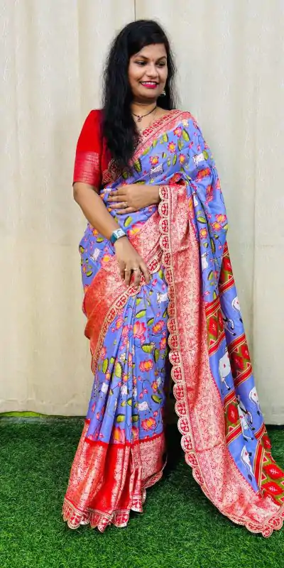 Beautiful Purple Color Dola Silk With Zari Weaving Border Saree