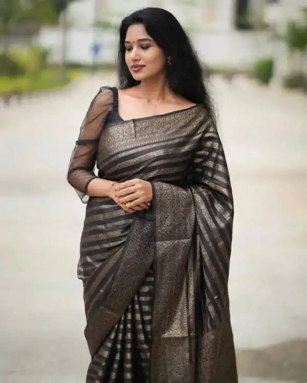 Fantastic Black Color Soft Lichi Silk Jacquard Work On All Over Saree