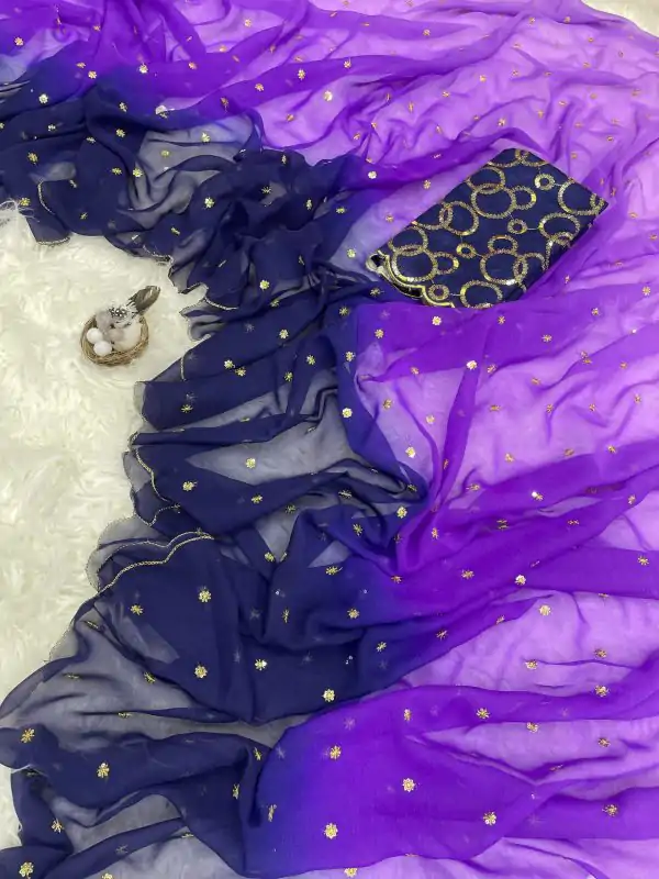 Gorgeous Navy Blue Color Georgette With Sequence Worked Butti Saree