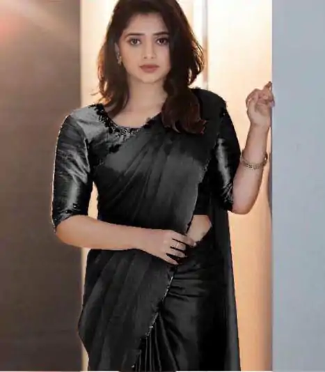 Perfects Black Color Rangoli Silk Handwork And Cutwork With Pearl Saree