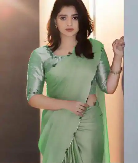 Perfects Light Green Color Rangoli Silk Handwork And Cutwork With Pearl Saree