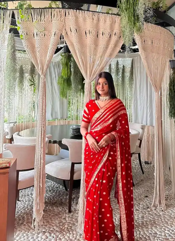 Royal Red Color Viscose Georgette With Pure Jacquard Zari Saree