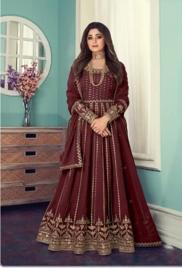 Special Maroon Color Georgette Codding Sequence Embroidery Work Anarkali Gown
