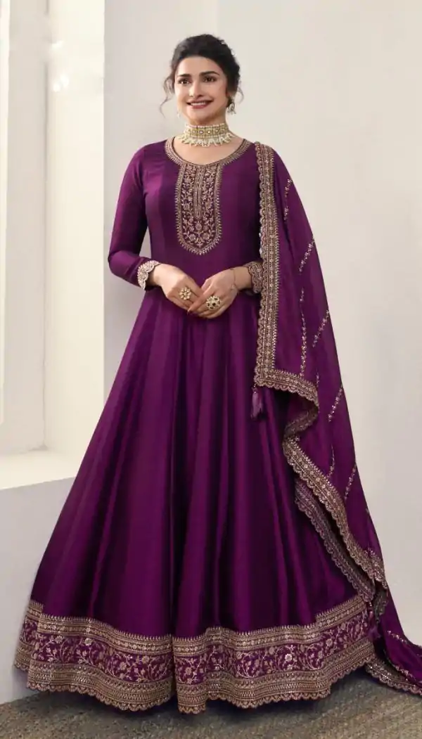 Splendorous Wine Color Silk Georgette with Embroidery Work Anarkal Suit