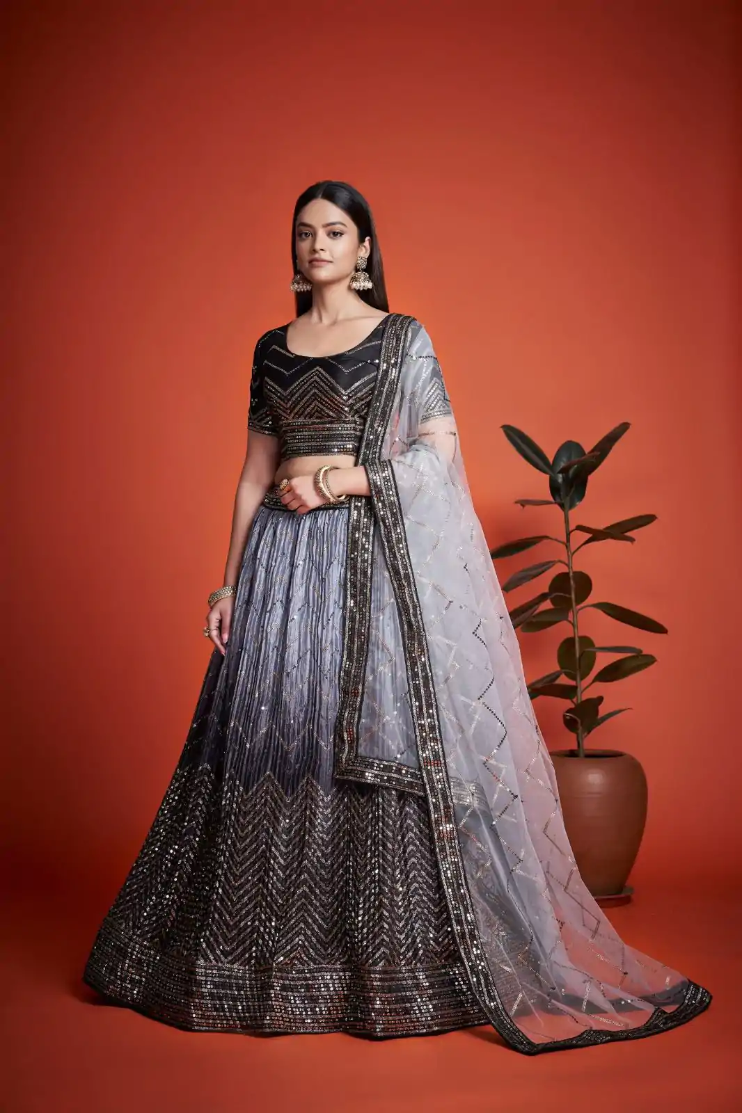 Beautiful Black Color Chinon Embroidery and Sequins Lehenga Choli