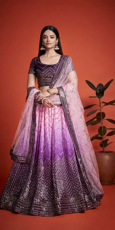 Beautiful Purple Color Chinon Embroidery and Sequins Lehenga Choli