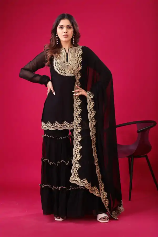 Magical Black Color Faux Georgette Embroidery Sequence Work Salwar Suit