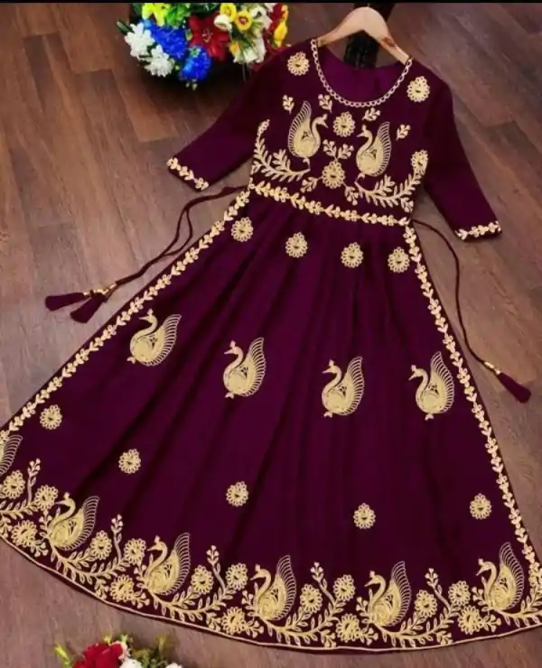 Magical Wine Color Georgette With embroidery Work Style Anarkali Gown