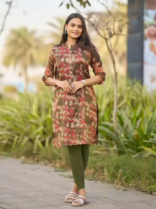 Superb Green Color Simmer Silk Office Wear Printed Kurti