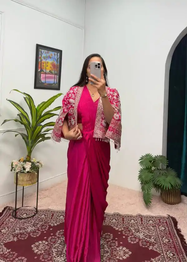 ST 1086 Pink Color Chinnon With Fully Embroidery Koti Ready To Wear Saree Wedding Party, Festive, Events Etc.4-6 Working Days@2049/- only | Gowns, Bollywood Gowns, Creative Gowns, Designer Gowns, Embroidered Gowns, Party Wear Gowns, Straight Suits