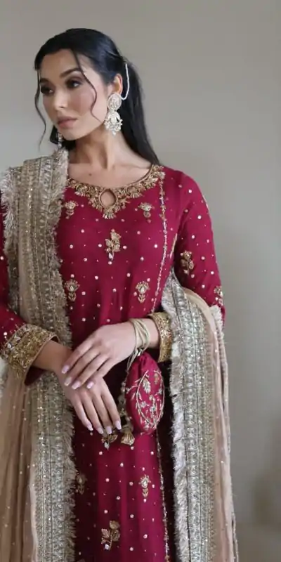 LG 1923 Red Color Faux Georgette With Sequence Handmade Moti Work Salwar Suit Casual, Wedding, Party, Festive, Events Etc.4-6 Working Days@ 2149/-only | Casual Suits, Jump Suits, Salwar suit, Creative suits, Designer Suits, Palazzo Suits, Party Wear Suits, Patiala Suits, Straight Suits