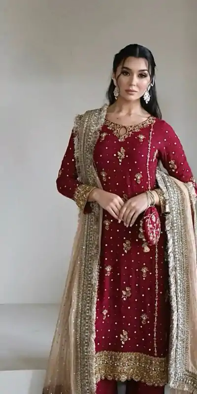 LG 1923 Red Color Faux Georgette With Sequence Handmade Moti Work Salwar Suit Casual, Wedding, Party, Festive, Events Etc.4-6 Working Days@ 2149/-only | Casual Suits, Jump Suits, Salwar suit, Creative suits, Designer Suits, Palazzo Suits, Party Wear Suits, Patiala Suits, Straight Suits