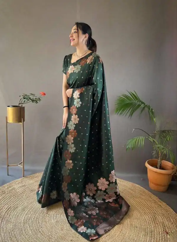 Aglow Green Color Soft Litchi Silk Kubera Pattu Saree