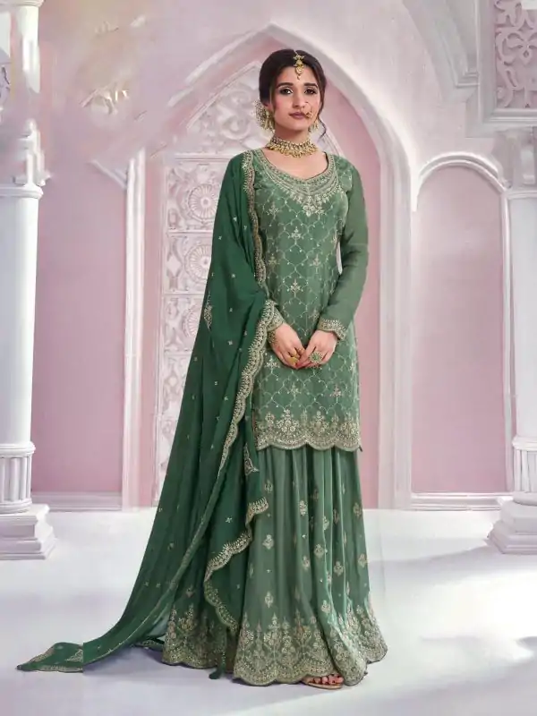 Amazing Green Color Chinon Multi Coding Work Salwar Suit