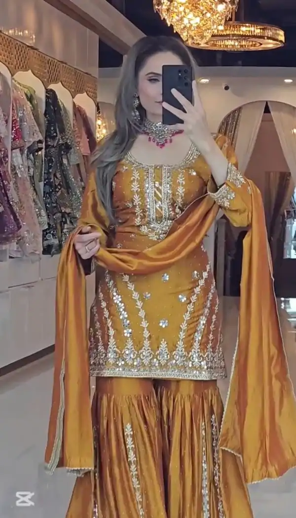 Classic Yellow Color Foix Georgette Beads With Sequence Salwar Suit