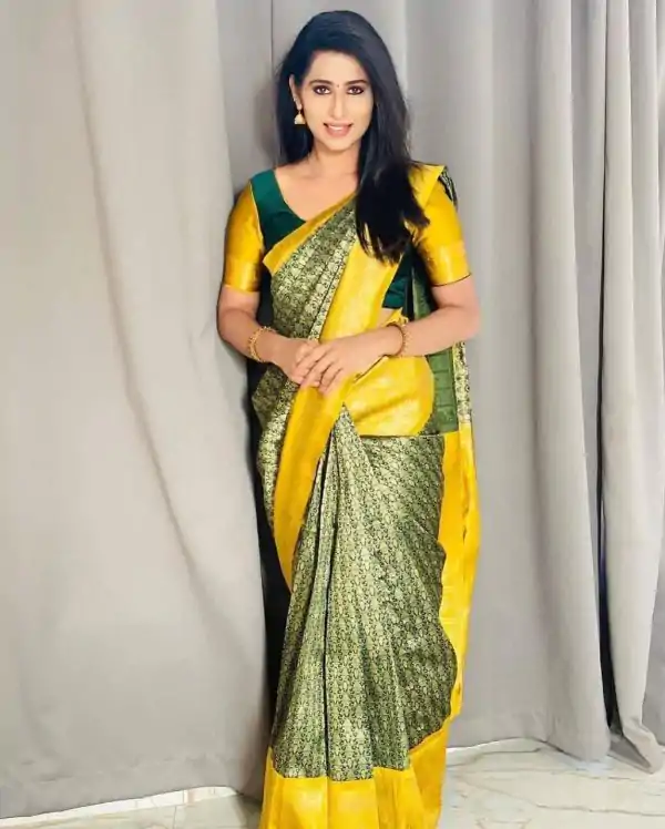 Cute Green Color Lichi Silk Jacquard Work On All Over Saree