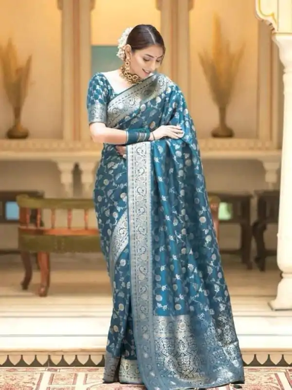 Fancy Blue Color Soft Litchi Silk Kubera Pattu Saree