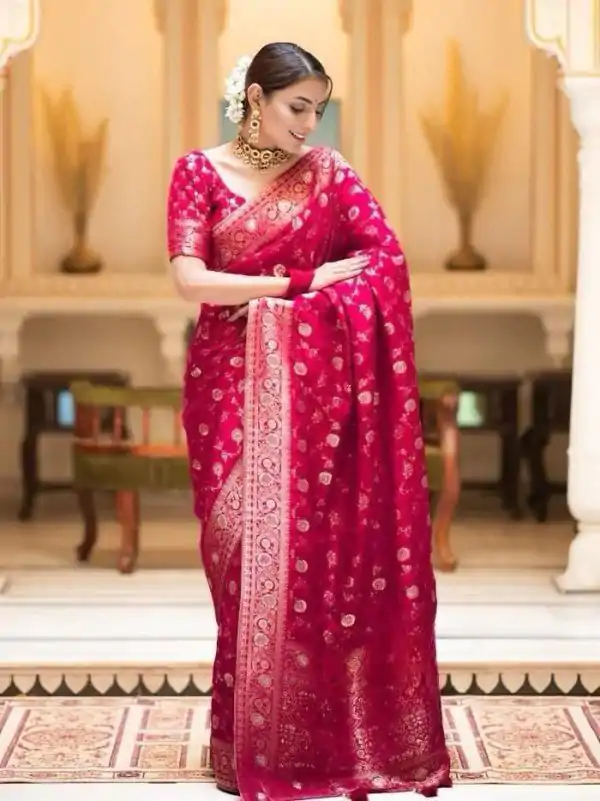 Fancy Rani Pink Color Soft Litchi Silk Kubera Pattu Saree