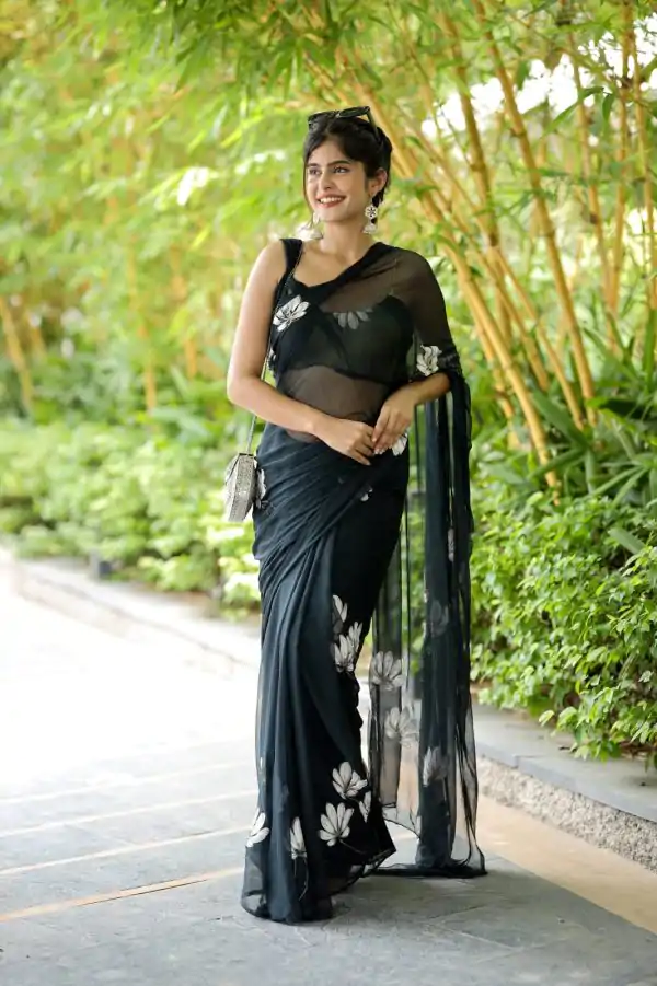 Fantastic Black Color Soft Georgette Silk All Over Saree