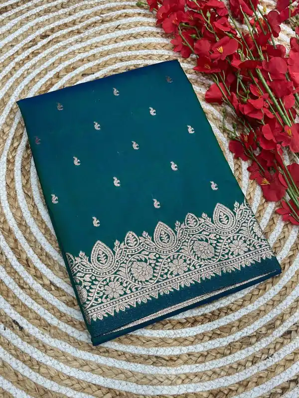 Fantastic Peacock Blue Color Banarasi Silk Zari Weaving Rich Pallu Saree