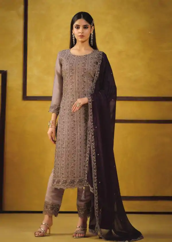 Glowing Light Brown Color Rangoli Coding Sequence Work Salwar Suit