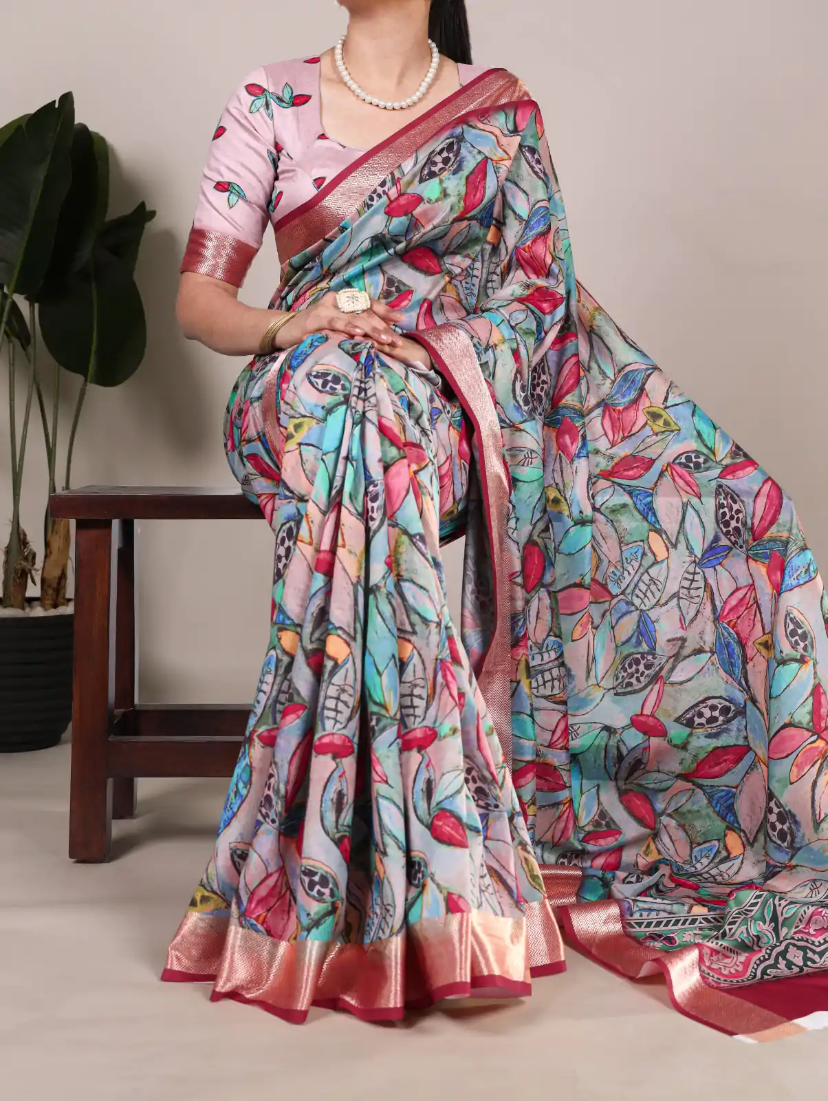 Glowing Multi Color Tushar Silk With Viscose Border Printed Saree